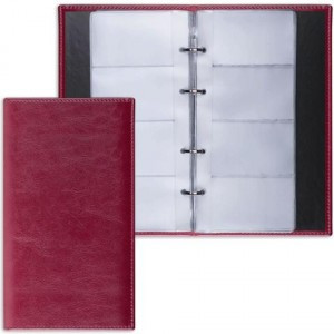 Визитница на кольцах BRAUBERG "Imperial" на 120 визиток, "гладкая кожа", бордовая, 231665