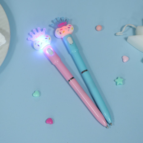 Ручка шариковая синяя 0,7мм, с LED подсветкой "Корона", 2 вида