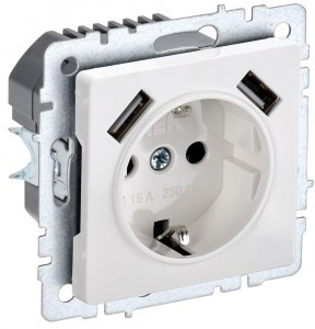 IEK BRITE мех. роз. СУ земля, штор. 16А с USB A+A 3,1А РЮш10-2-БрБ бел. BR-R14-16-U21-D31-K01