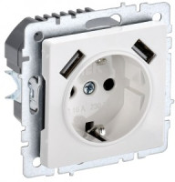 IEK BRITE мех. роз. СУ земля, штор. 16А с USB A+A 3,1А РЮш10-2-БрБ бел. BR-R14-16-U21-D31-K01