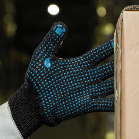 Перчатки трикотажные, ПВХ-покрытие "Точка", 10 класс, черные