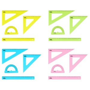 Набор чертежныйСТАММ,размерXL(линейка 30см,2 треугольника,транспортир)прозр.,неон,ассорти Арт.351438