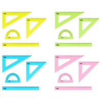 Набор чертежныйСТАММ,размерXL(линейка 30см,2 треугольника,транспортир)прозр.,неон,ассорти Арт.351438