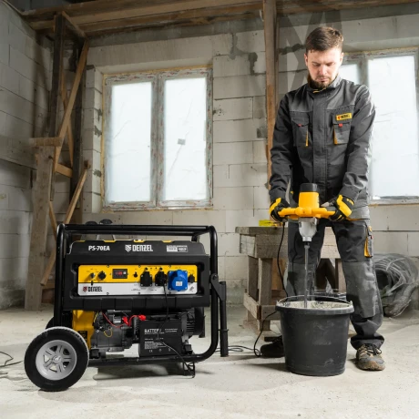 Генератор бензиновый PS 70 EA, 7.0 кВт, 230 В, 25 л, коннектор автоматики, электростартер Denzel