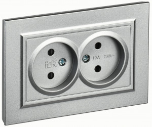 IEK BRITE роз. СУ 2 мест. 10А, алюминий (шторки) РСш12-2-БрА BR-R23-10-K47-F