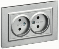 IEK BRITE роз. СУ 2 мест. 10А, алюминий (шторки) РСш12-2-БрА BR-R23-10-K47-F