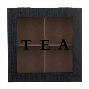 Коробка деревянная для чая с 4 отделениями, 16х16х7 см, МДФ, стекло