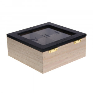 Коробка деревянная для чая с 4 отделениями, 16х16х7 см, МДФ, стекло