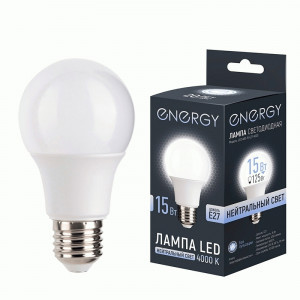 Energy лампа св/д ЛОН А60 E27 15W(1250lm) 4000К 4К 59x119 матов (10!) 109311