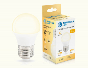 Ambrella лампа св/д шар G45 E27 11W(905lm) 2700K 2K 45х80 IC 451103
