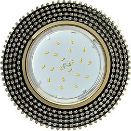 Ecola GX53 H4 св-к Стекло Круг c прозр.стразами золото-золото фон черн. 40x120 FP53RGECB (10!)