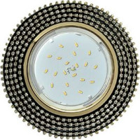 Ecola GX53 H4 св-к Стекло Круг c прозр.стразами золото-золото фон черн. 40x120 FP53RGECB (10!)
