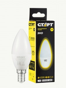 СТАРТ лампа св/д Свеча С37 E14 7W(560lm) 2700K 2K 100x37 матов пласт/металл тёплый свет WS 17282