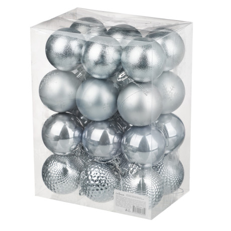 СНОУ БУМ Набор шаров 6 см, 24 шт, пластик, глиттер, 26-207
