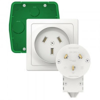 Systeme Electric W59 силовой комплект 32 А, 250 В: розетка, вилка, монтаж. коробка, бел. SK32-352-18