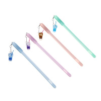 Ручка гелевая синяя, с подвеской - брелоком в форме молочного коктейля, 4 дизайна