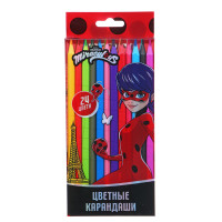 Ледибаг Карандаши 24 цвета, 3х-гранные, прокрас в массе, яркий грифель, пласт.бокс с печатью, &quot;Кор&quot;