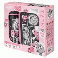 Набор ланч-бокс 0,98л и стакан детский с петлей 0,4л декор "СМЕШАРИКИ" розовый 431337905 Бытпласт