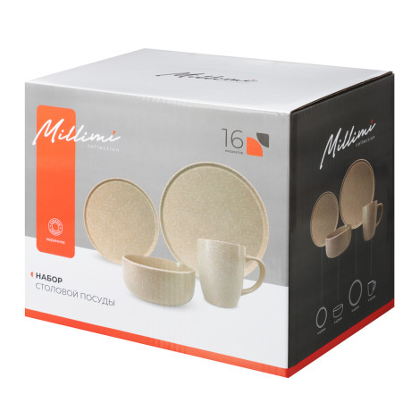 MILLIMI Набор стол.посуды 16пр(тар26см*4, тар20см*4, салатн14см*4, кружка340мл*4) керамика, бежевый