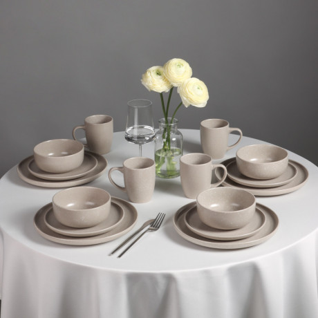MILLIMI Набор стол.посуды 16пр(тар26см*4, тар20см*4, салатн14см*4, кружка340мл*4) керамика, бежевый