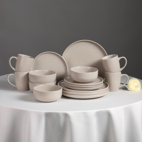 MILLIMI Набор стол.посуды 16пр(тар26см*4, тар20см*4, салатн14см*4, кружка340мл*4) керамика, бежевый
