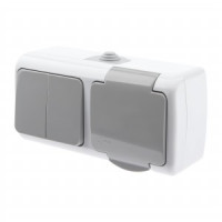 ЭРА Intro Atlantic блок гориз. ОУ (роз. 1 мест. земля +2 кл. выкл.) серый 10(16)А IP54 5-702-03 0287