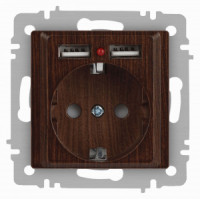 ЭРА Intro Accent мех. роз. СУ 1 мест. 16А 250В (земля, шторки + 2хUSB) венге 6-410-10