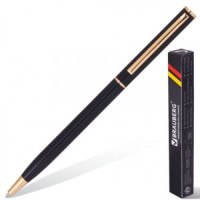 Ручка шарик. BRAUBERG бизнес-класса "Slim Black", корпус чер., золот. детали, 1мм, синяя 141402