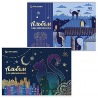 Альбом д/рисования А4, 40л., скоба, тиснение фольгой, BRAUBERG, 202х285 мм, &quot;Кошечки&quot; (2 вида), 1051