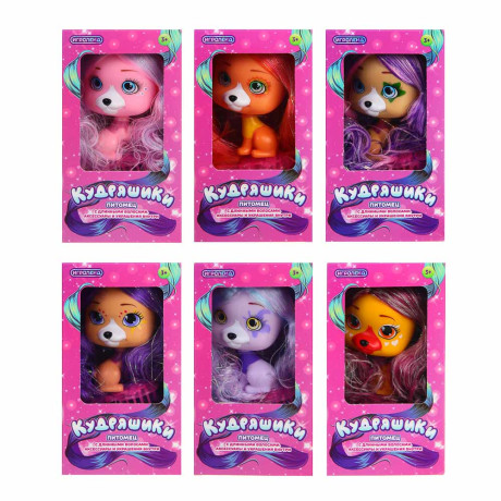 ИГРОЛЕНД Питомец с аксессуаром "Кудряшики", ПВХ, 17,6х7,3х10см, 8 дизайнов