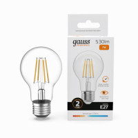 Gauss Elementary Filament ЛОН А60 Е27 7W(530lm) 2700К 105х60  филамент (нитевидная), прозр 22217