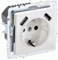 IEK BRITE мех. роз. СУ земля, штор. 16А с USB A+A 2,1А РЮш10-1-БрБ бел. BR-R14-16-U21-D21-K01
