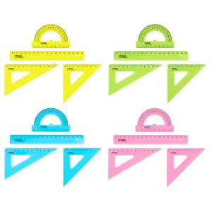 Набор чертежный СТАММ, размер S (линейка 16см, 2 треугольника, транспортир) неон.,ассорти Арт.351435