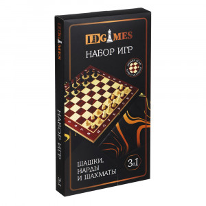 LDGames Набор игр 3 в 1 (шашки, шахматы, нарды) дерево, 29x29см, в подарочной упаковке