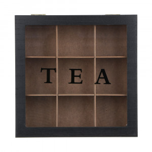 Коробка деревянная для чая с 9 отделениями, 24х24х7 см, МДФ, стекло