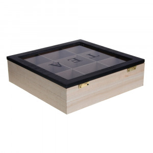 Коробка деревянная для чая с 9 отделениями, 24х24х7 см, МДФ, стекло