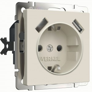 Werkel мех. роз. СУ 1 мест. 16A земля шторки USBх2 W1171562 (айвори матовый) a062426