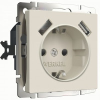 Werkel мех. роз. СУ 1 мест. 16A земля шторки USBх2 W1171562 (айвори матовый) a062426