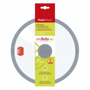 Крышка стеклянная d=28см, Белла-28 силикон обод, силикон ручка, серая 75648 Master House