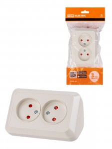 TDM Розетка угловая 2 мест. ОУ (шторки) IP20 250В 10А сл. кость "Ладога" SQ1801-0242