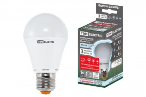 TDM ЛОН A60 E27 степ-димм. 10W(800lm) 4000K 60x120 (шаг 10/50/100%) пласт/алюм/SMD (10!) SQ0340-0196