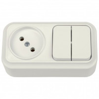 Bylectrica Вариант Блок (2 кл. выкл. 10А + роз 16А) ОУ (корп. ABS) бежевый 2В-РЦ-7121