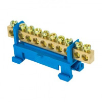 EKF Шина N &quot;Ноль&quot; (нул.) N 6х9мм 10 отв. латунь синий изолят на DIN-рейку, инд. ШК sn0-63-10-d-r