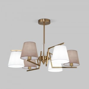 EUROSVET Люстра 6x40W E14 670x670x480 мет.латунь/ткань бел.корич. 60149/6 Умный дом Ozark a064975