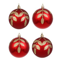 СНОУ БУМ Набор шаров 8 см, 4 шт, красный, пластик, глиттер, 26-116