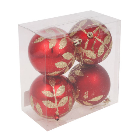 СНОУ БУМ Набор шаров 8 см, 4 шт, красный, пластик, глиттер, 26-116