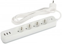 ЭРА Сетевой фильтр ПВС 3х0.75 4роз+3USB 1,5м 10А белый термозащита/варист, земля, PP USF-4es-1,5m