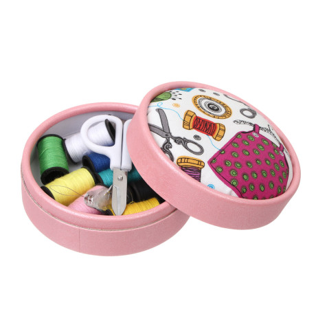 Набор швейных принадлежностей в круглом корпусе, d8,5х4,5см, 21 предмет, 2 дизайна