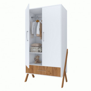 Шкаф двухсекционный Polini kids Porto 3100, с 1 ящиком, белый-дуб крафт золотой (мест 3)