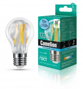 Camelion ЛОН A60 E27 13W(1320lm) 4500K 4K филамент 105x60 LED13-A60-FL/845/E27